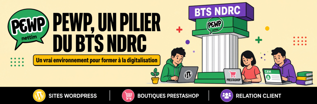 Interface de la plateforme PEWP pour l'entraînement WordPress et Prestashop en BTS NDRC